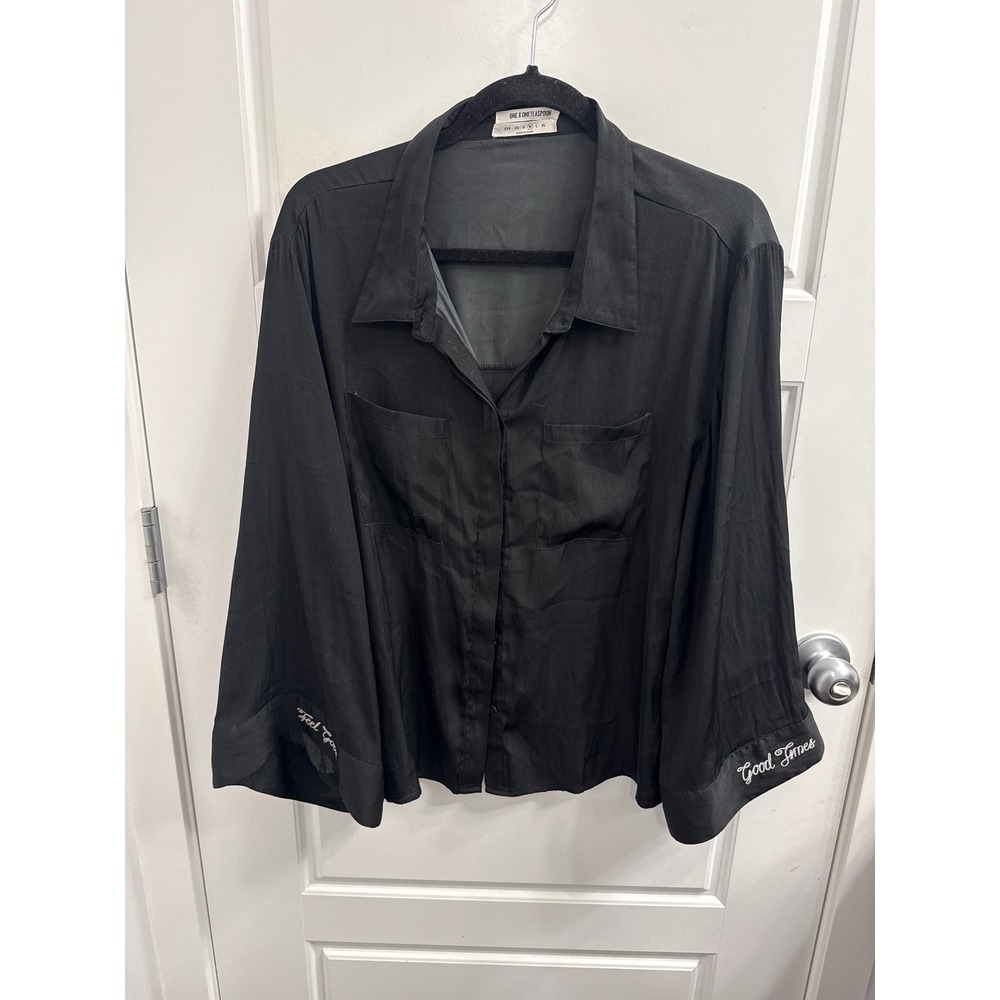 One x OneTeaspoon Black Button Down Shirt Embroidered Cuff Good‎ Times Womens M